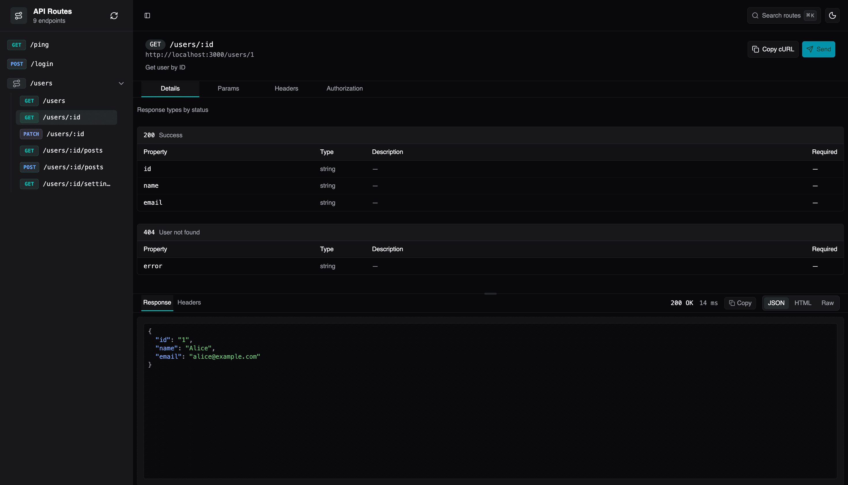 Tracelet docs UI showing API routes and try-it panel